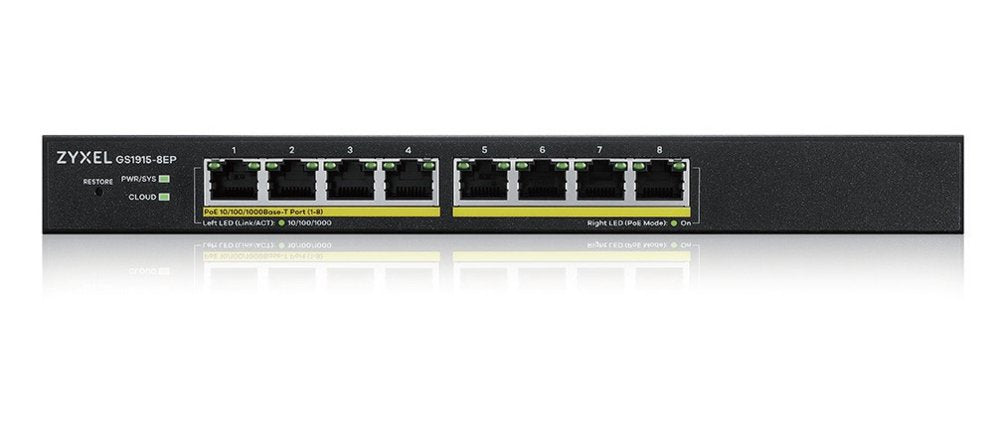 Zyxel GS1915-8EP Managed L2 Gigabit PoE+ Switch | 8 Poorten | NebulaFlex | Zwart - Matmuis